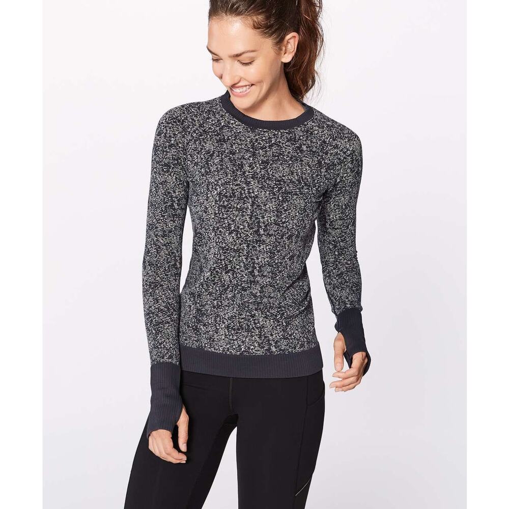Lululemon Rest Less Pullover Black White Size 4 Long Sleeve Pullover Run Gym